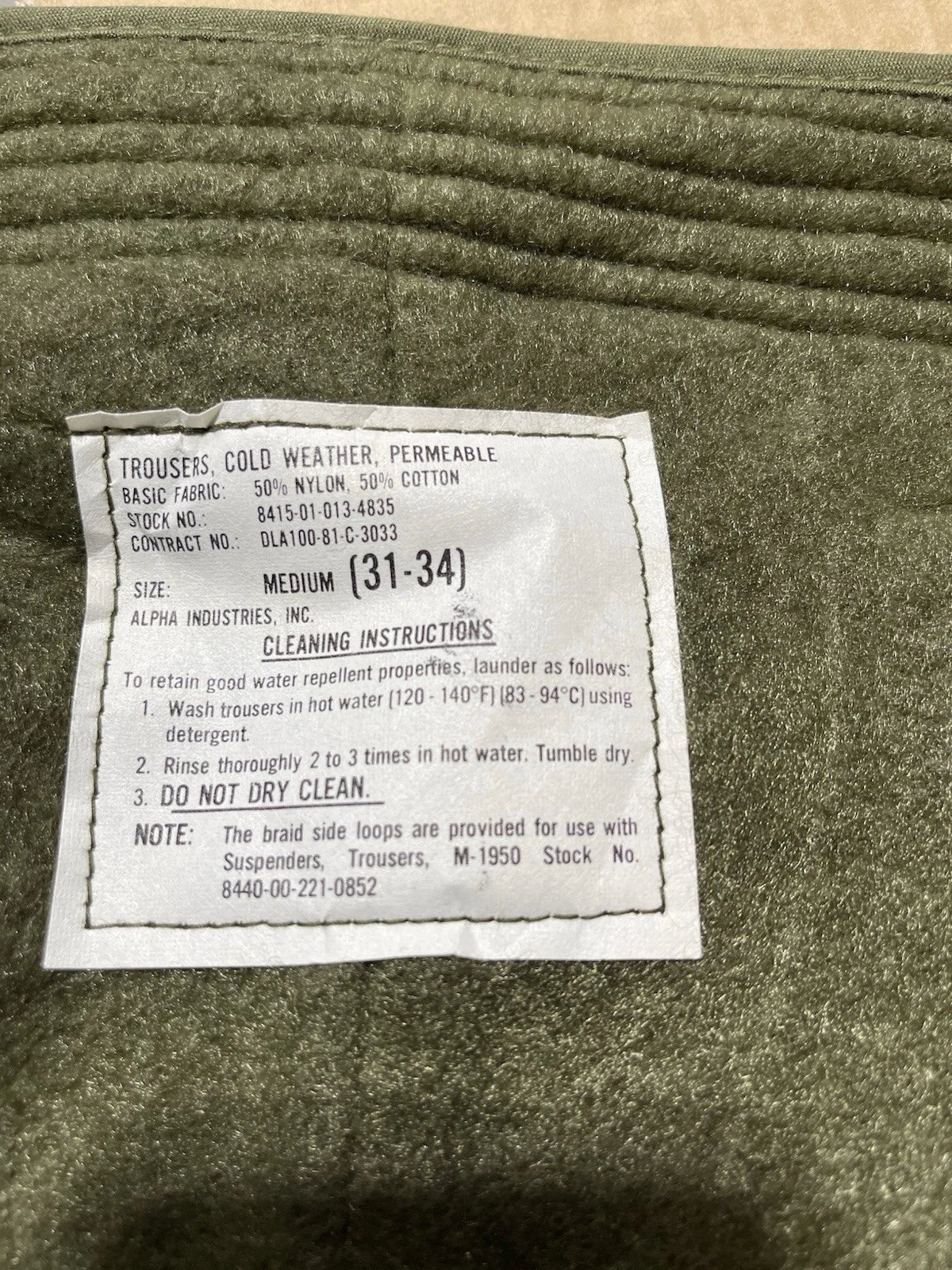 US Navy Nyco OD Cold Weather Permeable Deck Pants  Med. Reg.Alpha Ind .New. - Image 8