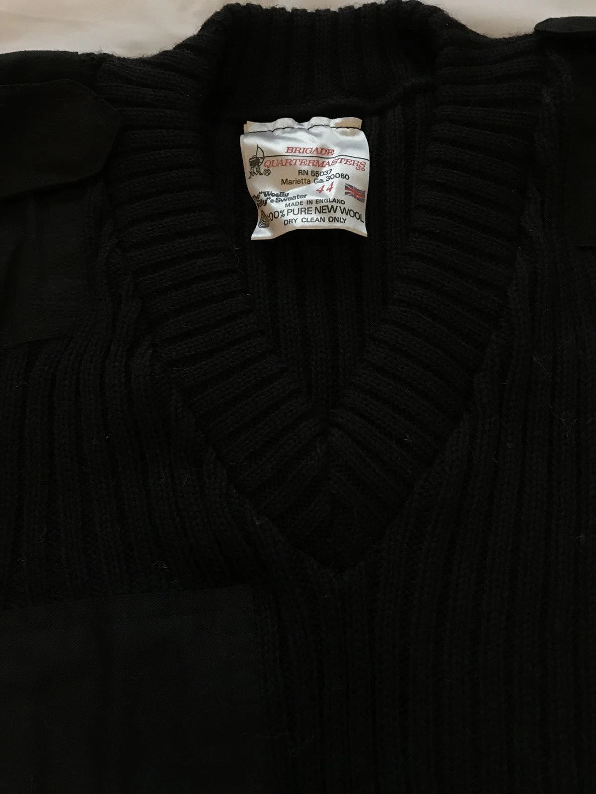Brigade Quater Master,Military Black V Neck Commando Sweater 100% Wool Vintage - Image 6