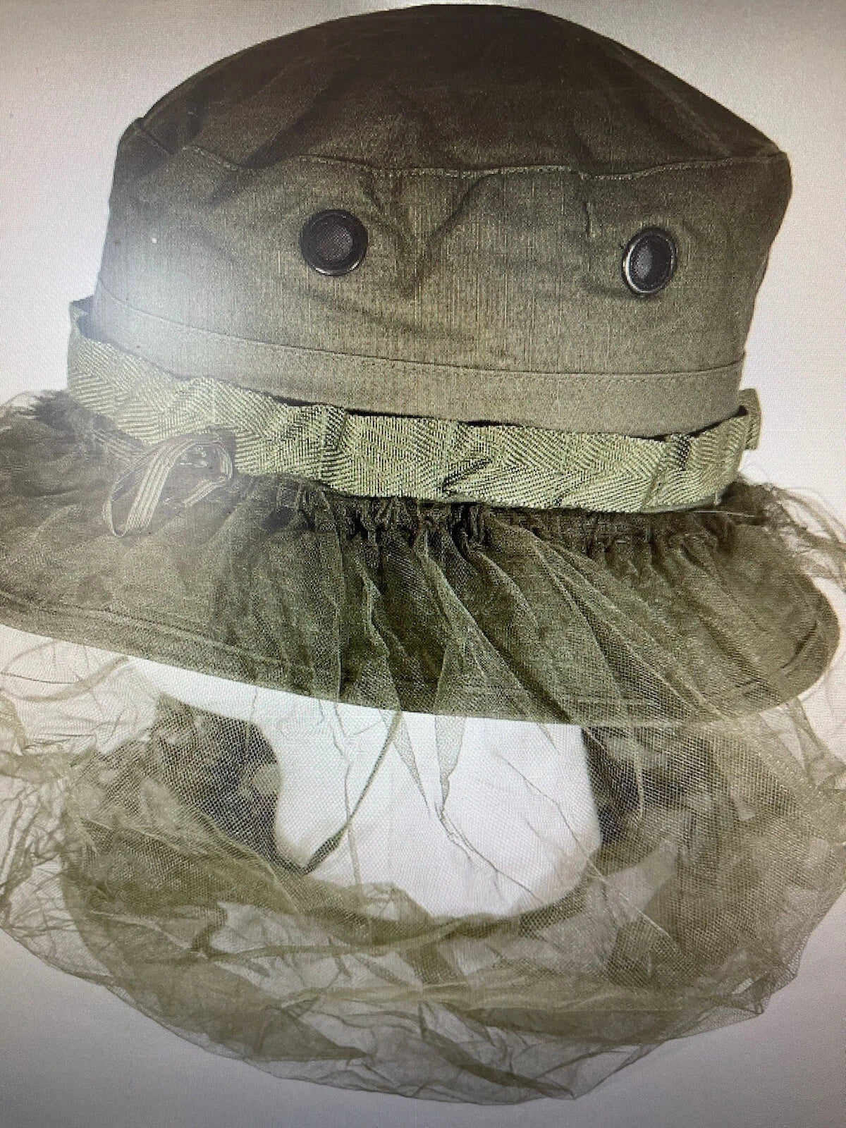 US 1969VIETNAM ERA OD JUNGLE BOONIE HAT 67/8 OG/107 NEW W MOSQUITO NET NIP - Image 3