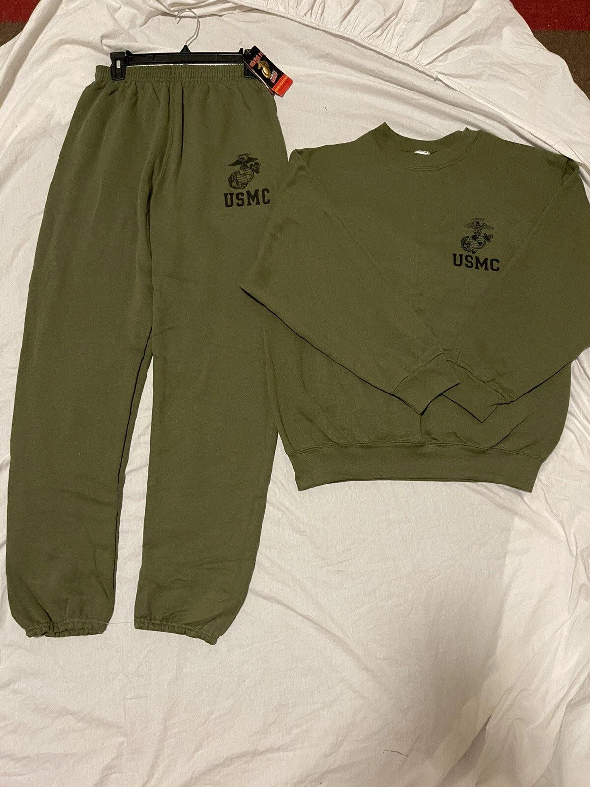 USMC PT Sweat Pant & Shirt Marine Issue  Military OD Green Medium  - Made in USA - Image 1