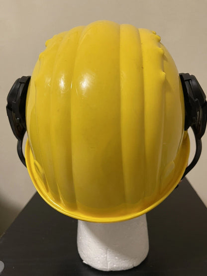 GERMAN YELLOW SAFETY HELMET W/EAR PROTECTION & VISOR LIKE NEW - Image 7