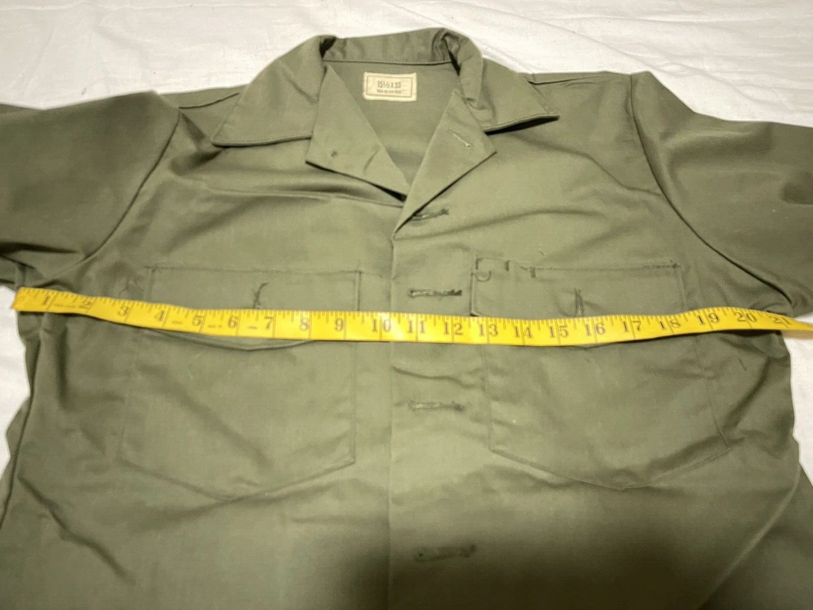 US ARMY VINTAGE MILITARY MEN'S OG-507 UTILITY FATIGUE SHIRT 15.5x33 VIETNAM MED. - Image 9