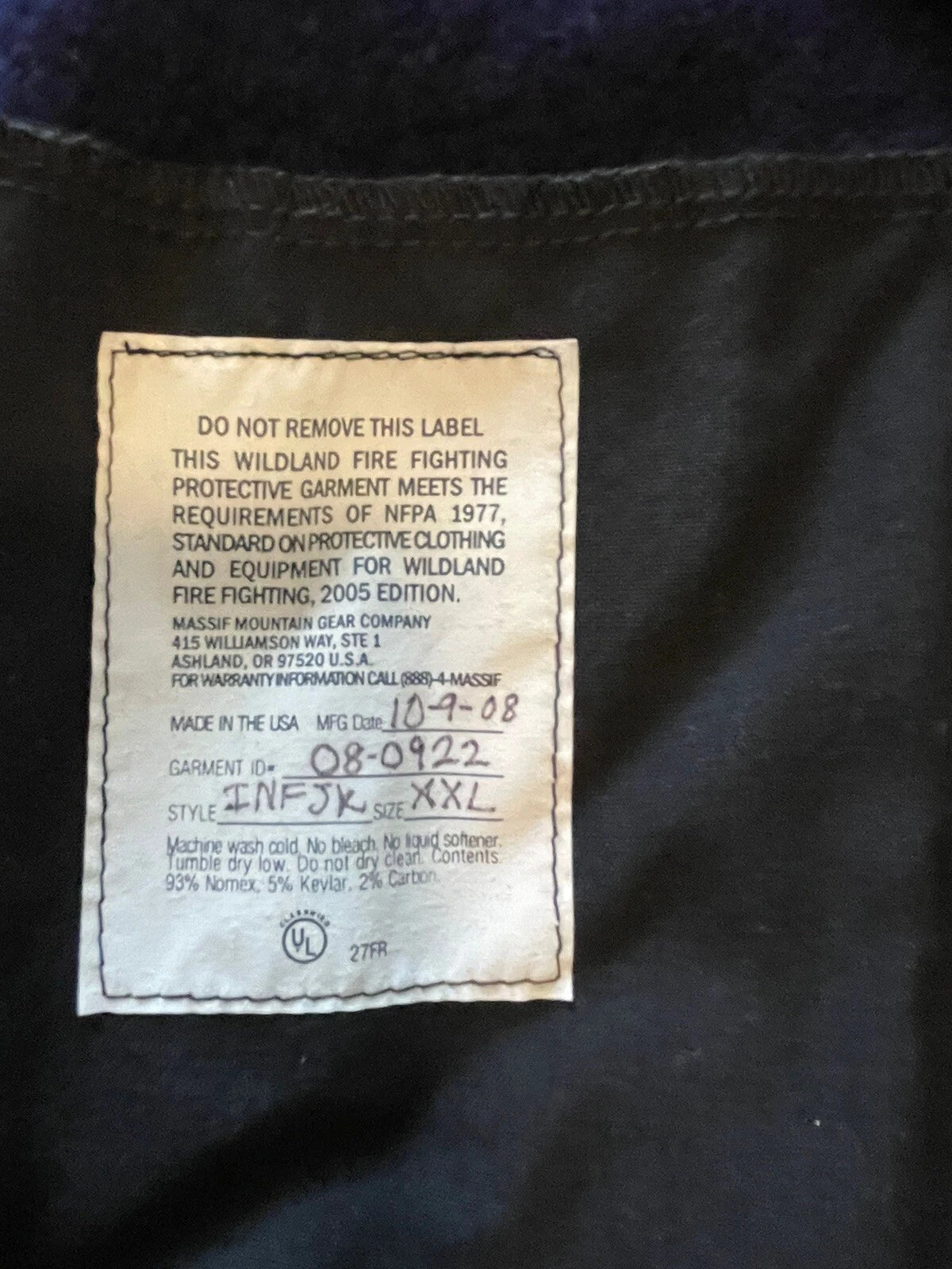 Massif Inferno XXL Fleece Blue Black INFJK Nomex Cold Weather Jacket New W/ tag. - Image 6