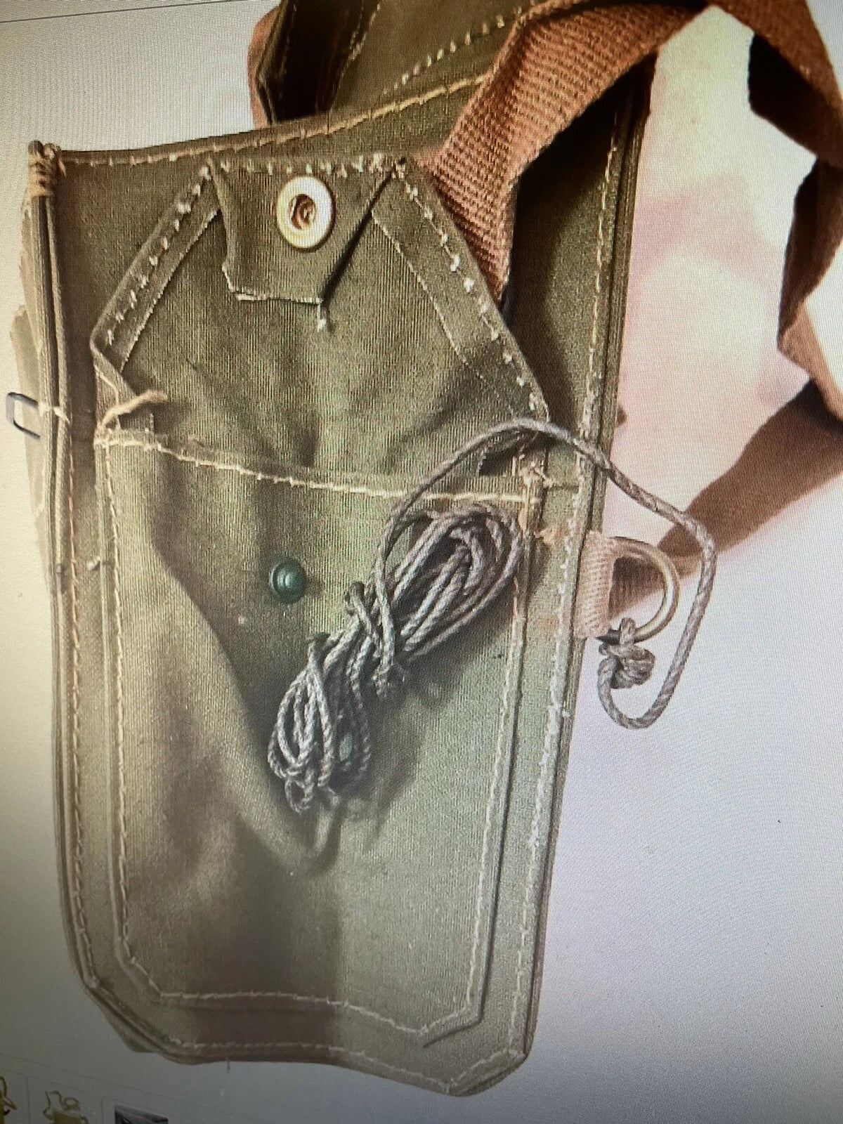 Vintage 40's WWII Era English Army Shoulder Bag 100% Cotton Brass Hardware - Image 6