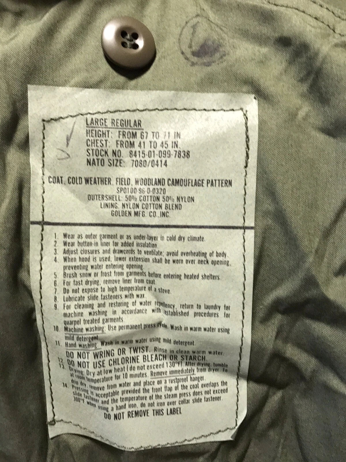 GENUINE US GI MILITARY WOODLAND CAMO M65FIELD JACKE MEDIUM REG. - Image 2