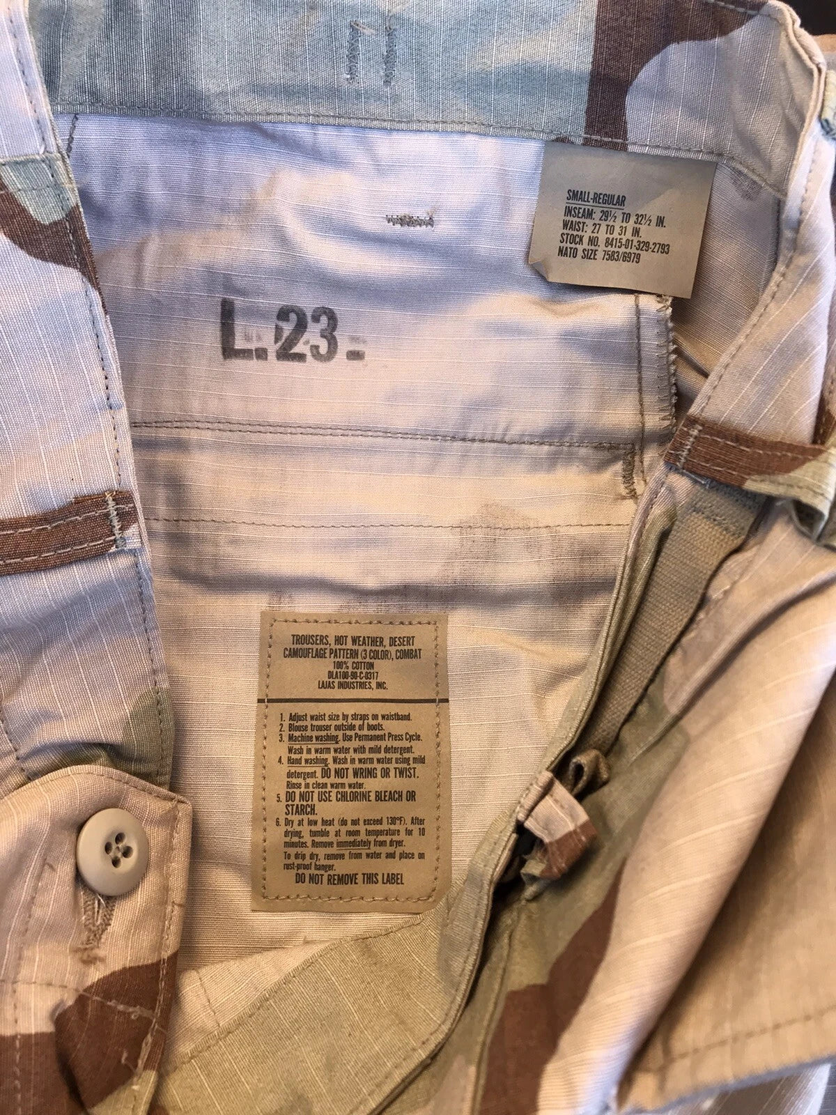 GENUINE US GI MILITARY DESERT STORM 3 COLOR  RIP STOP BDU CARGO PANTS SM REG - Image 5