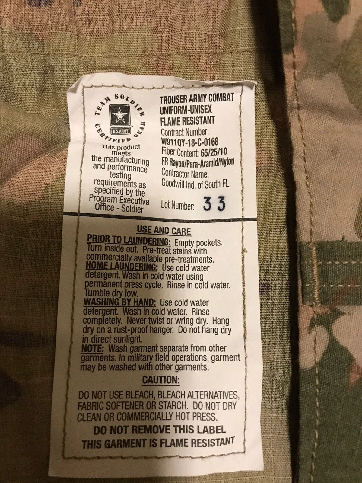 GENUINE US GI MULTICAM FLAME RESISTANT INSECT SHIELD ARMY COMBAT TROUSER SMALL R - Image 1