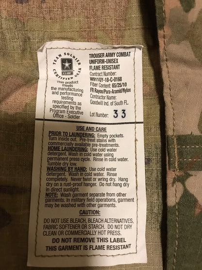 GENUINE US GI MULTICAM FLAME RESISTANT INSECT SHIELD ARMY COMBAT TROUSER SMALL R - Image 1