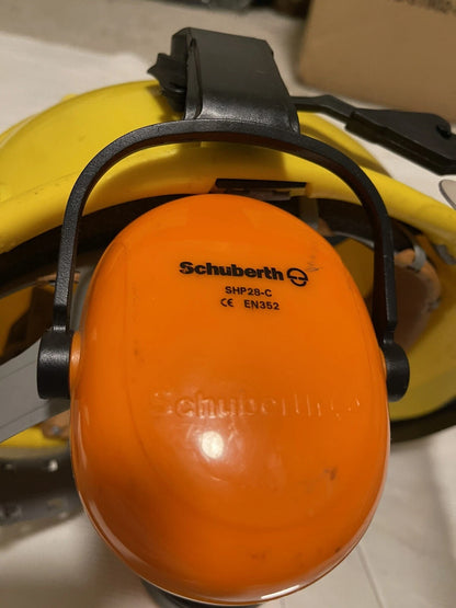 GERMAN YELLOW SAFETY HELMET W/EAR PROTECTION & VISOR LIKE NEW - Image 9