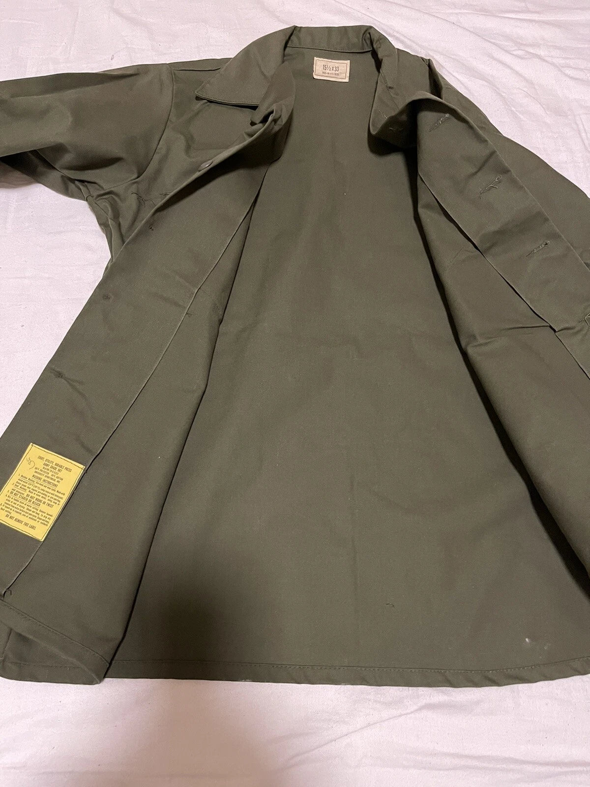 US ARMY VINTAGE MILITARY MEN'S OG-507 UTILITY FATIGUE SHIRT 15.5x33 VIETNAM MED. - Image 8