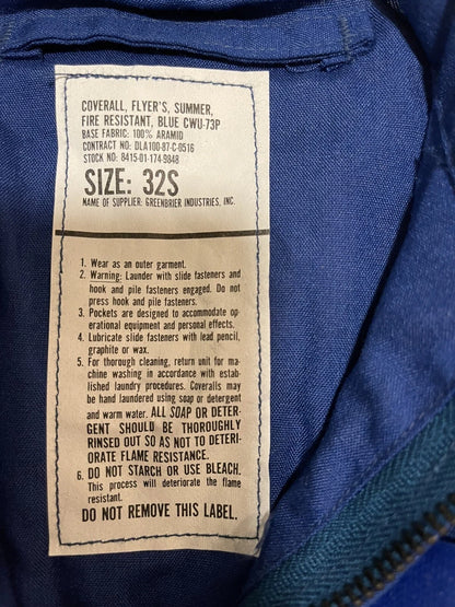 USAF Flyers Coverall ,Fire Resistant Aramid CWU-73P Blue size 32Short Youth Size - Image 4