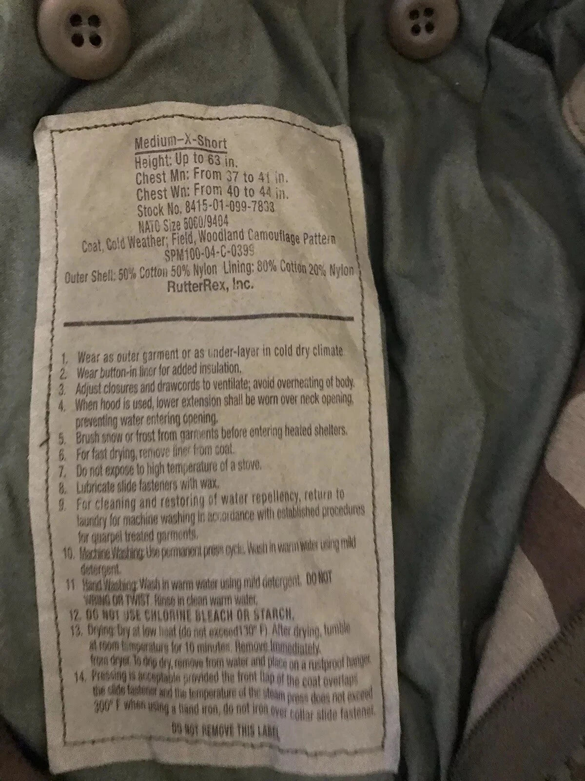 Genuine US Military Woodland Camoflauge M65 Field Jacket MXS Used Excellent - Image 5
