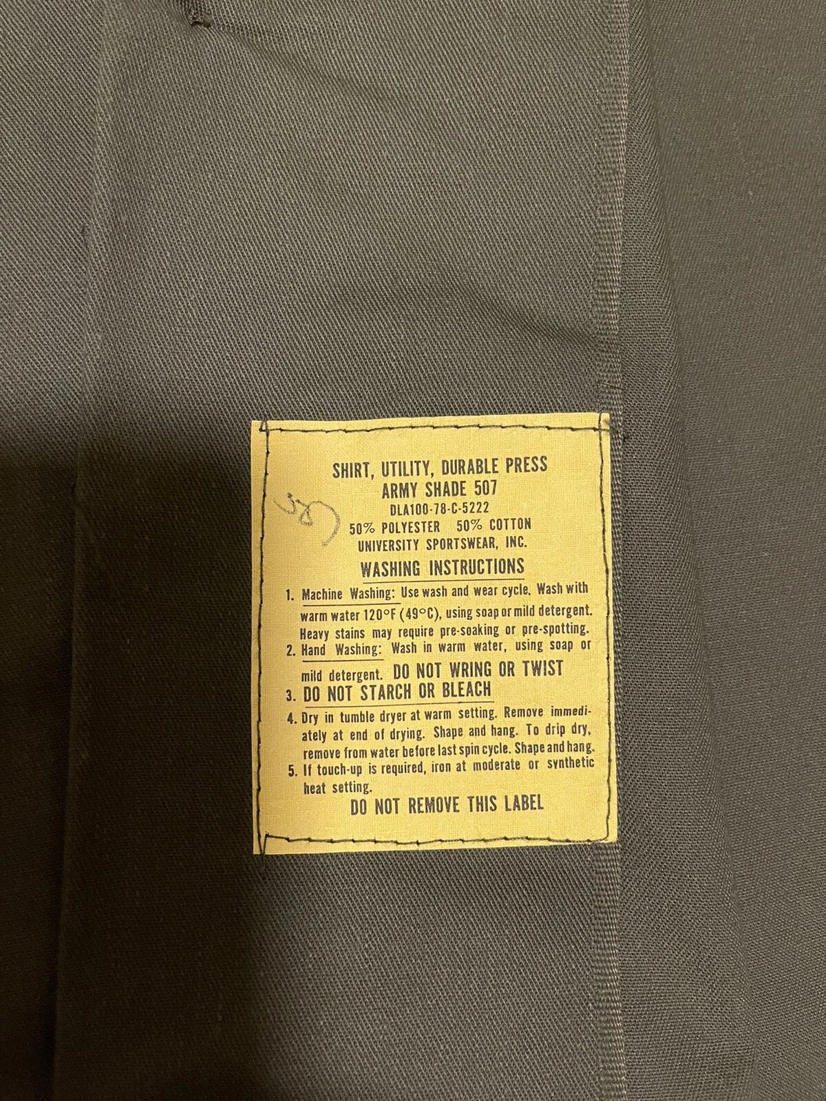 US ARMY VINTAGE MILITARY MEN'S OG-507 UTILITY FATIGUE SHIRT 15.5x33 VIETNAM MED. - Image 7