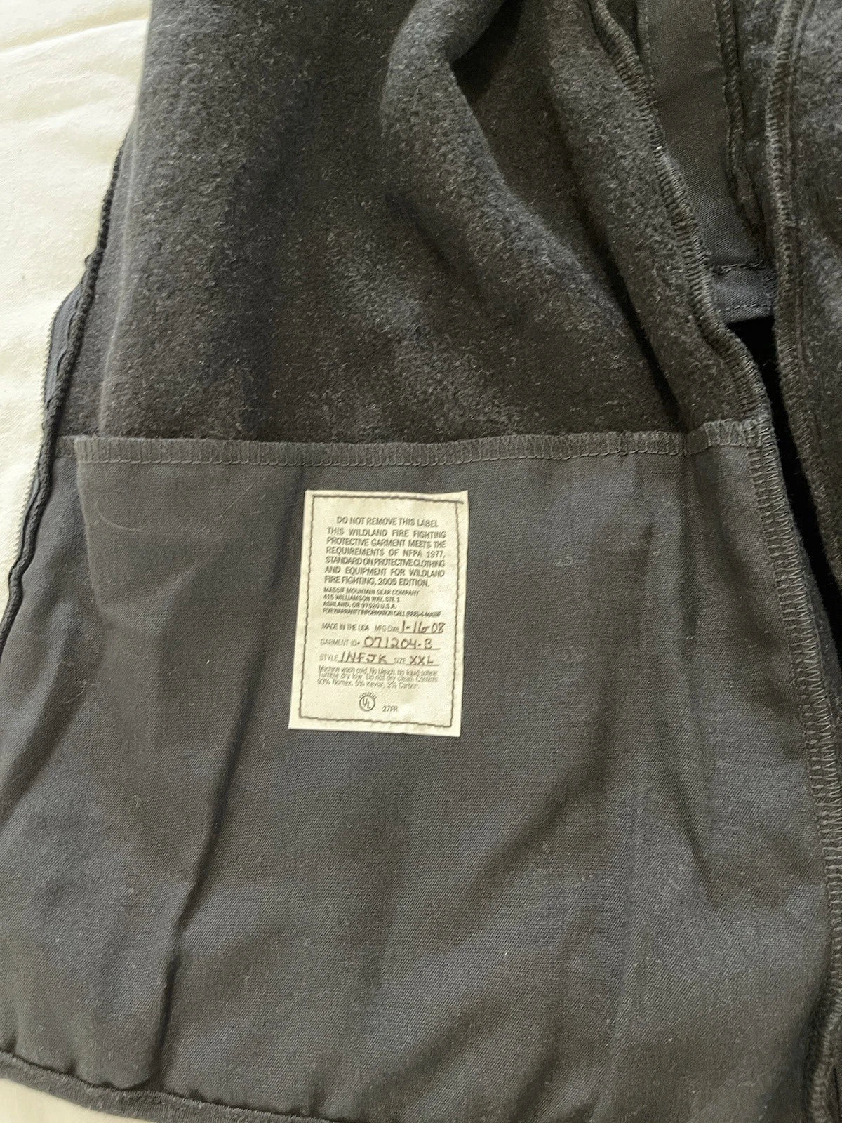 Massif Inferno XXL Fleece Black INFJK Nomex Cold Weather Jacket New W/ tag. - Image 6