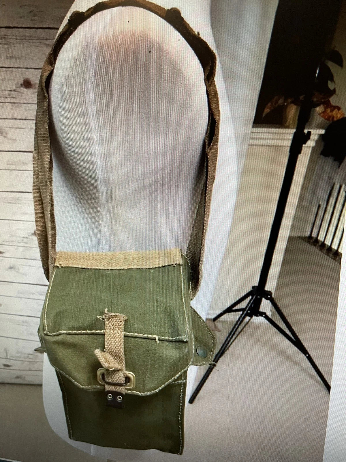 Vintage 40's WWII Era English Army Shoulder Bag 100% Cotton Brass Hardware - Image 1