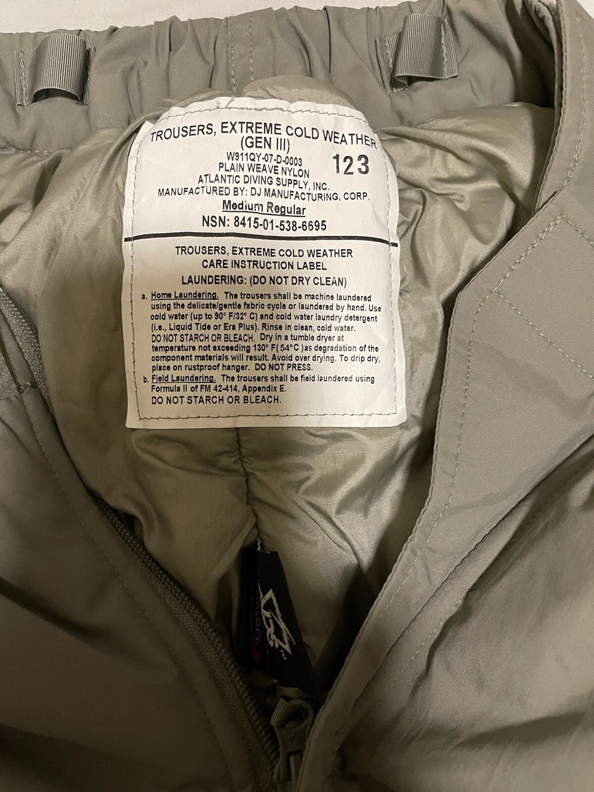 Extreme Cold Weather Trousers Pants Primaloft GEN III L7 ECWCS Mens Medium Reg - Image 2