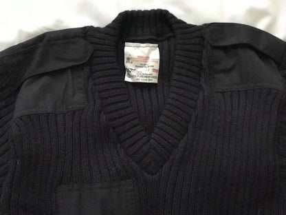 Brigade Quater Master,Military Black V Neck Commando Sweater 100% Wool Vintage - Image 3