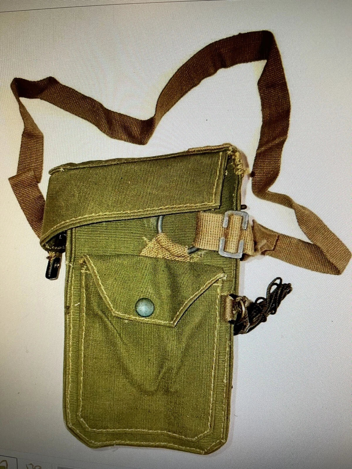 Vintage 40's WWII Era English Army Shoulder Bag 100% Cotton Brass Hardware - Image 4