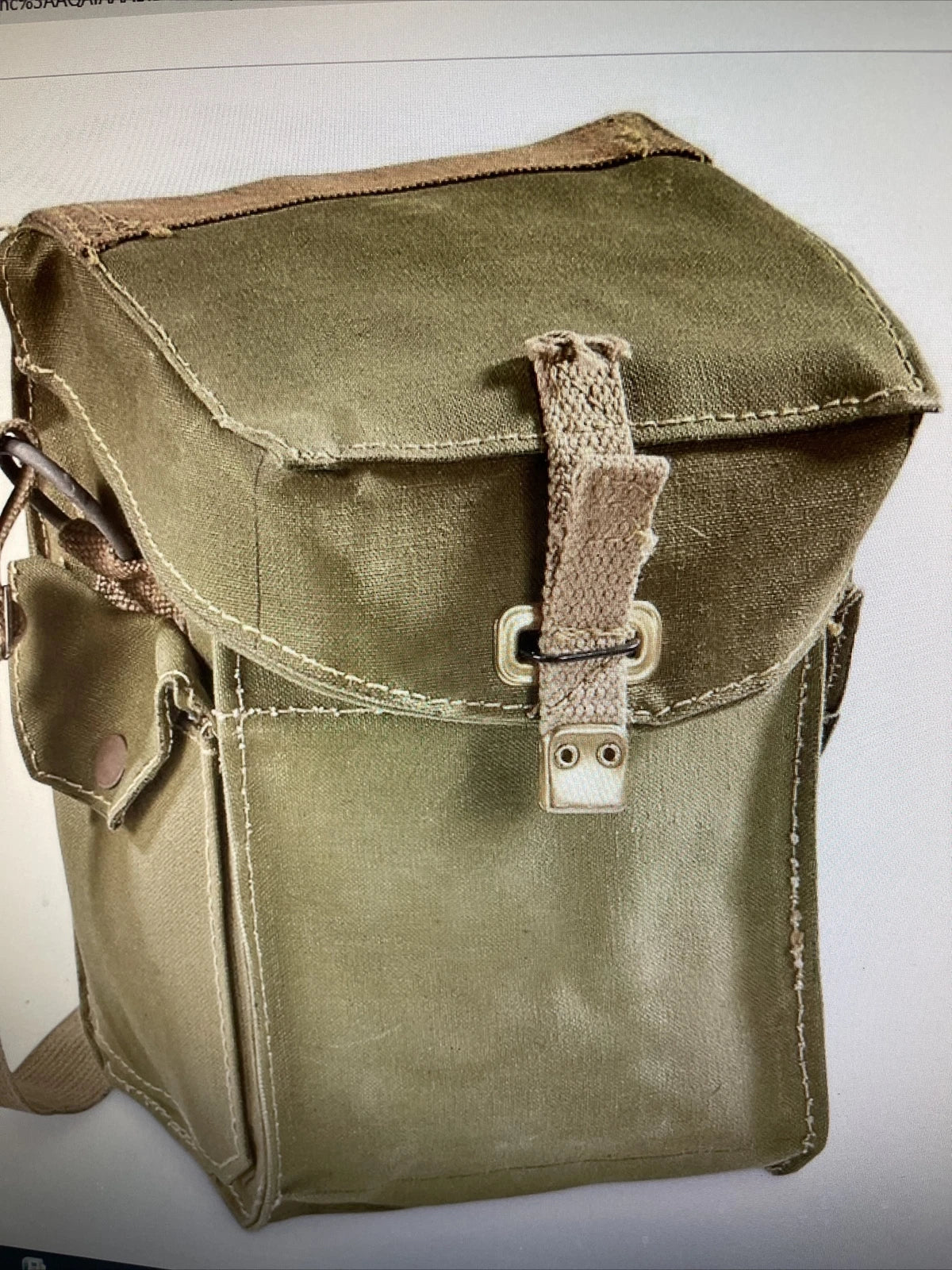 Vintage 40's WWII Era English Army Shoulder Bag 100% Cotton Brass Hardware - Image 2