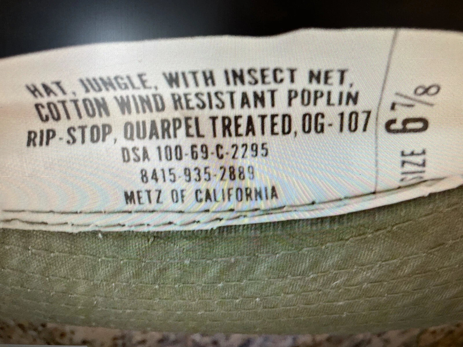 US 1969VIETNAM ERA OD JUNGLE BOONIE HAT 67/8 OG/107 NEW W MOSQUITO NET NIP - Image 8