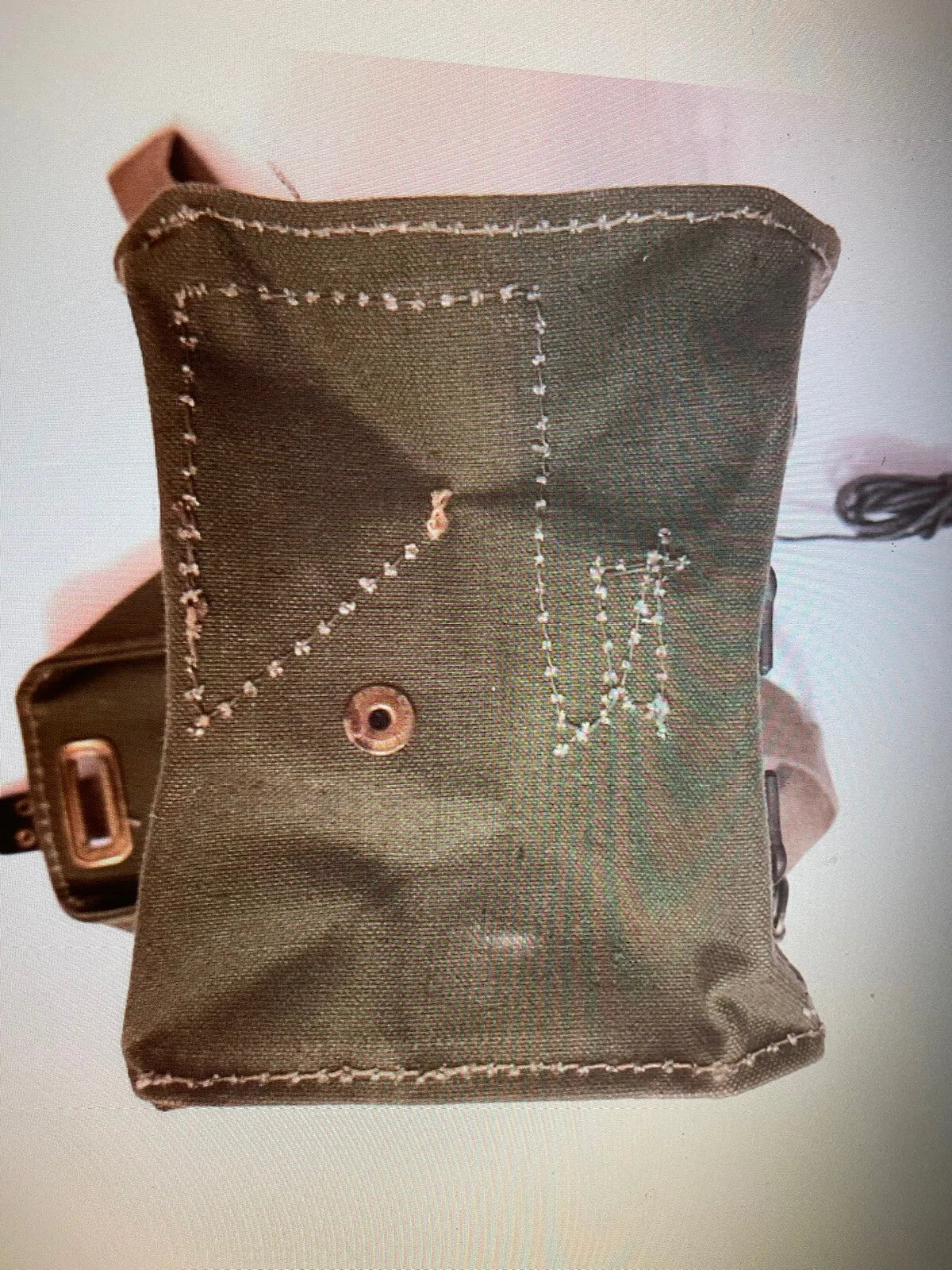 Vintage 40's WWII Era English Army Shoulder Bag 100% Cotton Brass Hardware - Image 8