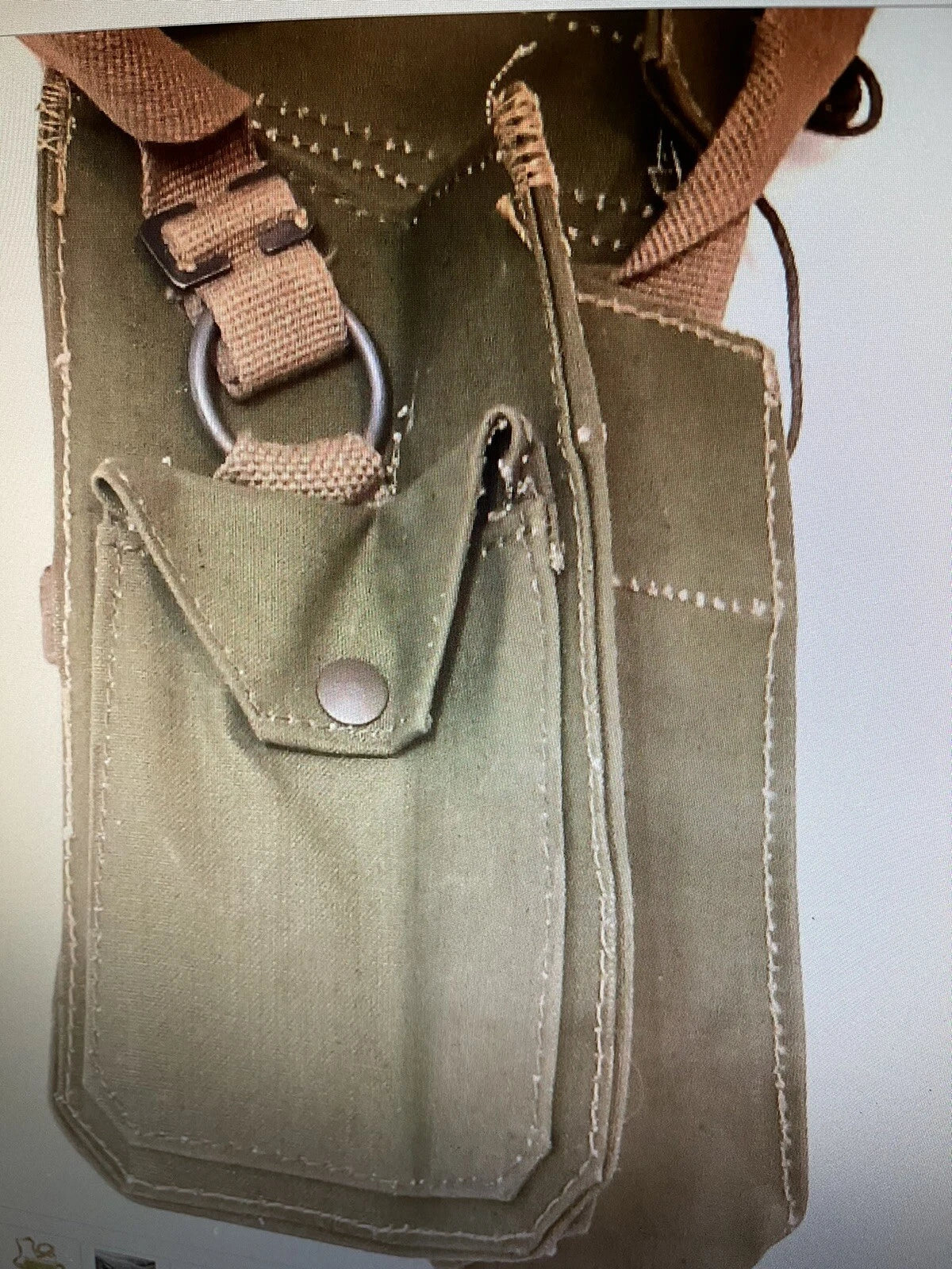 Vintage 40's WWII Era English Army Shoulder Bag 100% Cotton Brass Hardware - Image 10